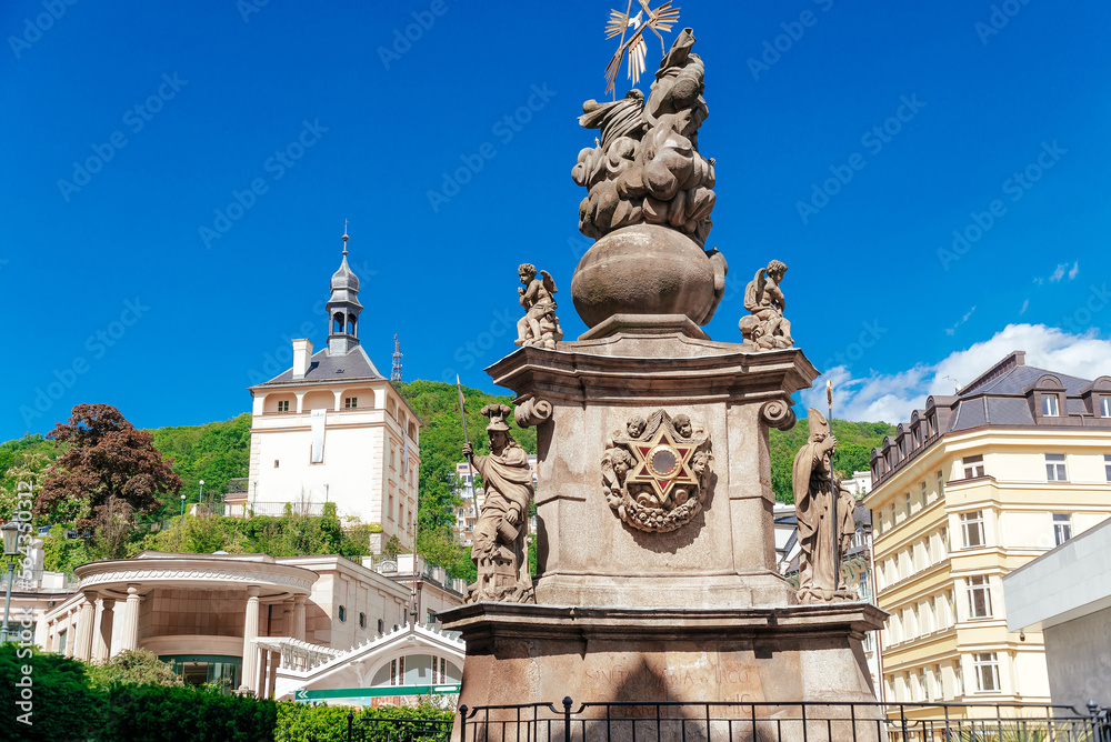Column with the sculpture of the Holy Trinity. Karlovy Vary, Czech Republic