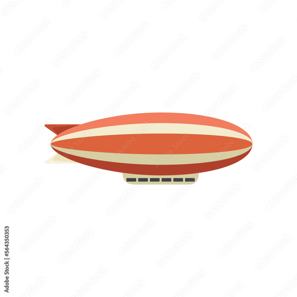 Fototapeta premium Red stripe-colored airship vector illustration. Retro zeppelin or dirigible for carrying passengers isolated on white background. Transportation, tourism, aviation industry concept