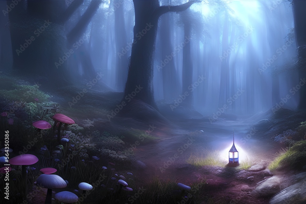 Magical and beautiful mystical mistry forest illustration