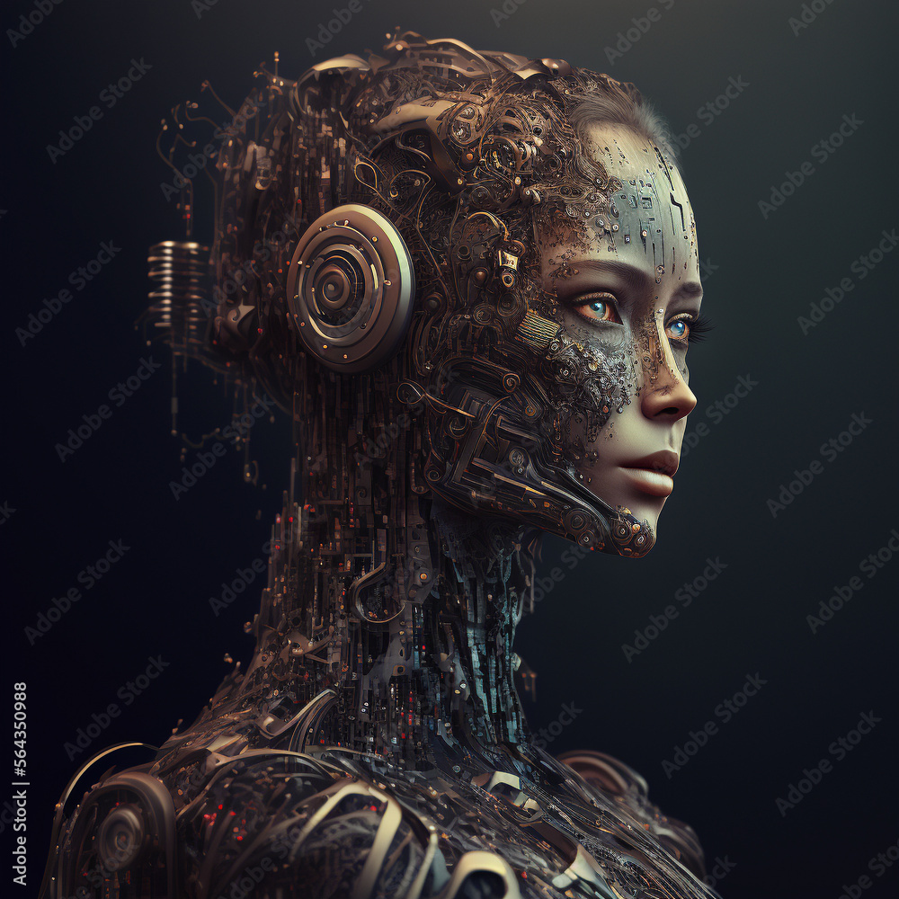 Roboter, Roboterkopf, Cyborg, menschlicher Roboter, künstliche kopf,AI generated art Stock | Adobe Stock