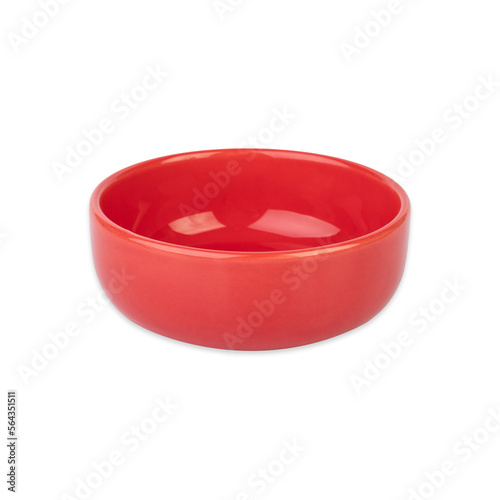 Red ceramic bowl isolated over white background