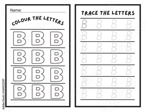 Alphabet letters tracing worksheet with alphabet letter B. Basic writing practice for kindergarten kids worksheet ready to print vector illustration