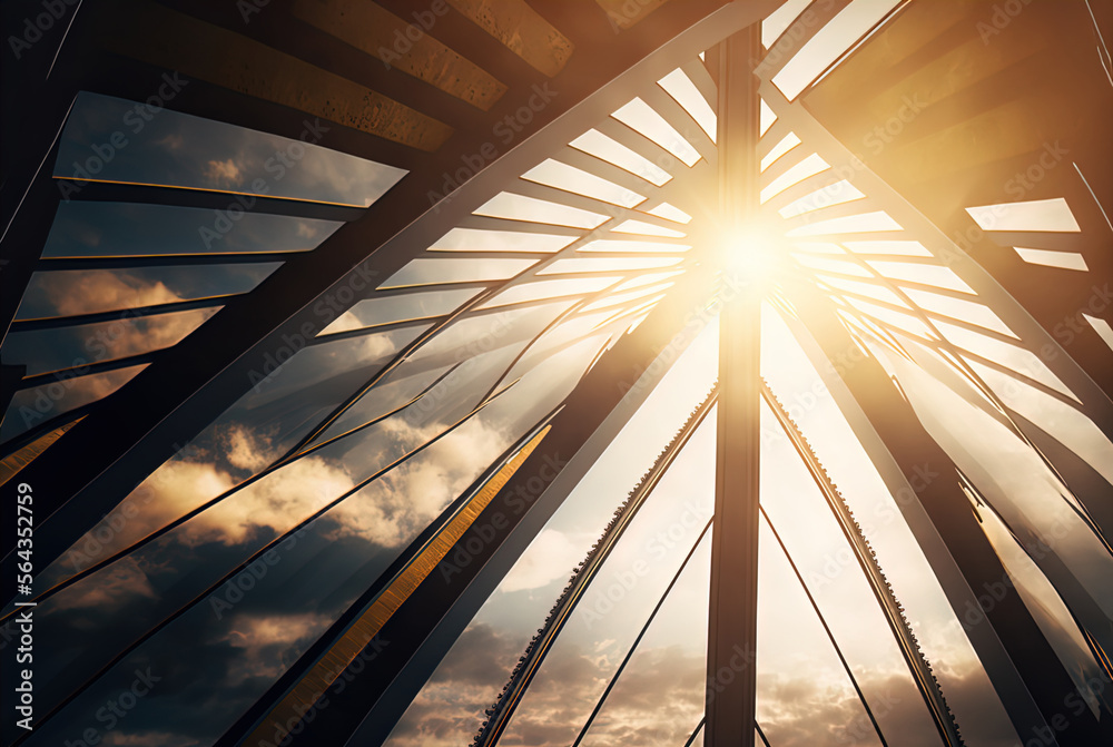 Naklejka premium Sun shining through metal and glass architecture.