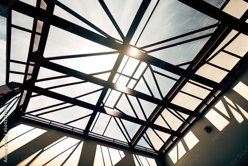 Sun shining through metal and glass architecture.