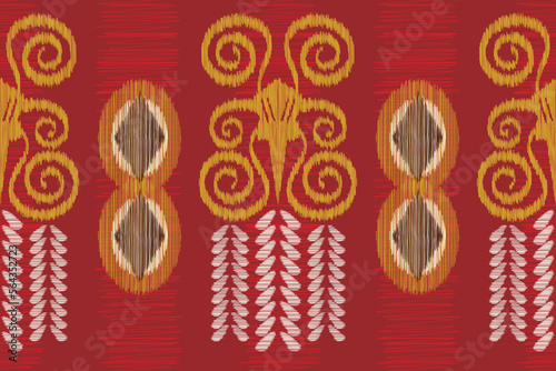 Ethnic Ikat fabric pattern geometric style.African Ikat embroidery Ethnic oriental pattern crimson red background. Abstract,vector,illustration. use for texture,clothing,wrapping,decoration,carpet.
