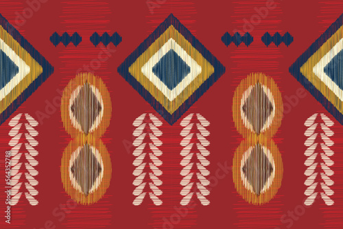 Ethnic Ikat fabric pattern geometric style.African Ikat embroidery Ethnic oriental pattern crimson red background. Abstract,vector,illustration. use for texture,clothing,wrapping,decoration,carpet.