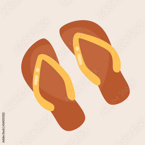 Top view of brown flip-flops vector illustration. Cartoon drawing of shoes for beach, summer element isolated on beige background. Summer, vacation or holiday, fashion concept