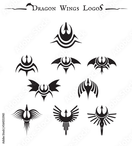 Dragon Wings Logos - Black Tribal Modern Tattoo Style