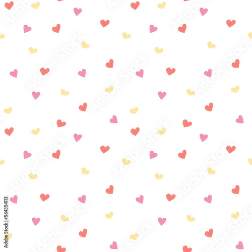 Seamless hearts pattern. Watercolor background with pink, red and yellow hearts for textile, holidays decor, wrapping paper