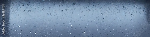 Raindrops on glass - panoramic photorealistic image with 3D shading created by generative AI for web banners