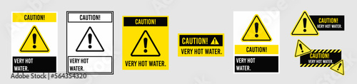Caution very hot water. Signs and symbols.
