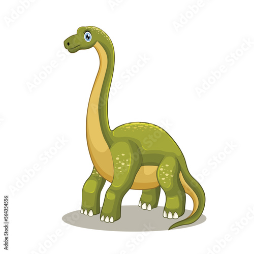 Cartoon brontosaurus dinosaur vector illustration. A green long necked dinosaur on a white background. A glossy green dinosaur vector illustration. cartoon green dinosaur for kids © Papia