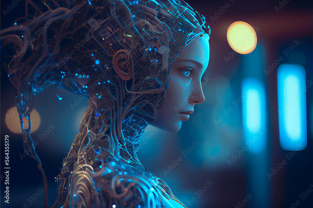 Hyperrealism illustration of a cybernetic girl Hyperrealism illustration of a cybernetic girl