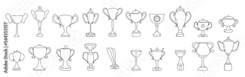 Winners cup icon vector in doodle style. First place icon. Champion cup in doodle style. Awards, trophy cups, stars.