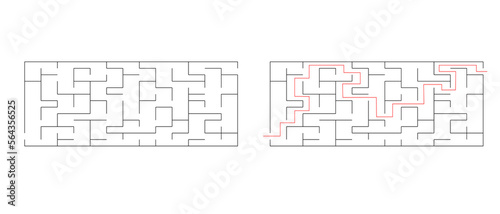 Labyrinth maze game vector illustration with solution. Find right way, simple logic game. Puzzle for kids.
