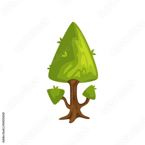 Green tree of triangle shape vector illustration. Cartoon drawing of tree as forest, topiary garden or jungle element isolated on white background. Nature, landscape design, fantasy concept