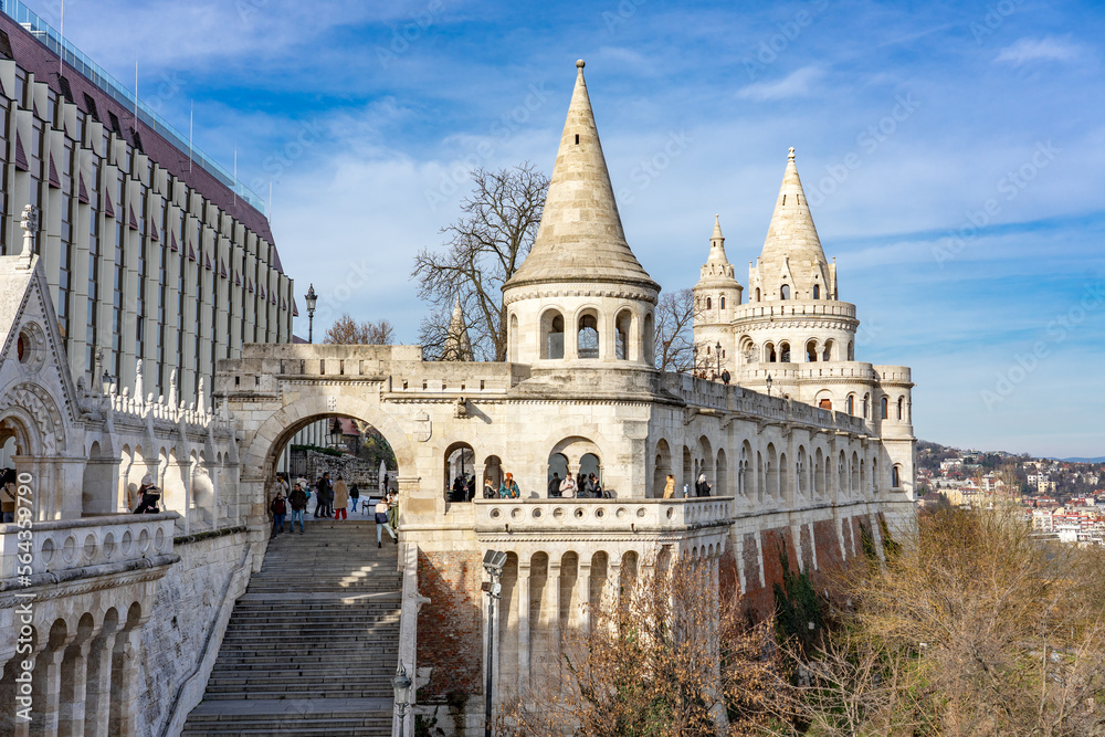 Fishermen's bastion in Budapest Hungary with blue sky