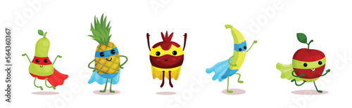 Funny Fruits Wearing Superhero Cloak Vector Set