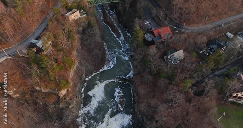 Ithaca, NY, USA - 12-30-2022, Afternoon winter aerial video of the area surrounding the City of Ithaca, NY, USA