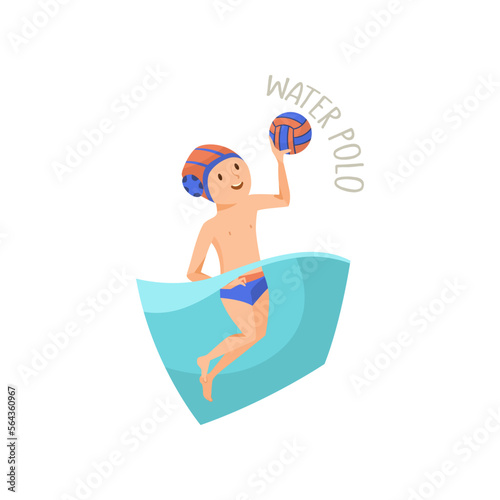 Boy playing water polo isolated on white background. Children and sport vector illustration. Activity concept