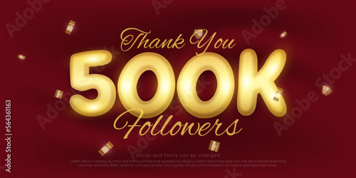Realistic vector gold text effect 500k social media followers and subscribers thank you post design