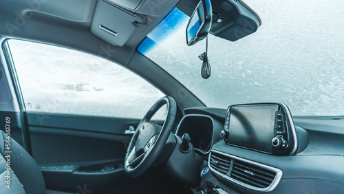 Car interior from a passenger seat view. High quality photo