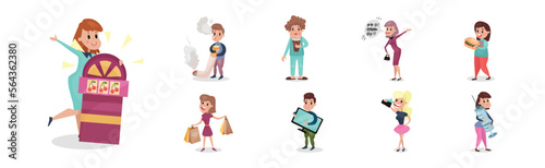 People Characters Having Bad Habits and Harmful Addiction Vector Set