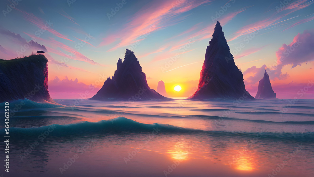 sunrise over the sea illustration generative AI