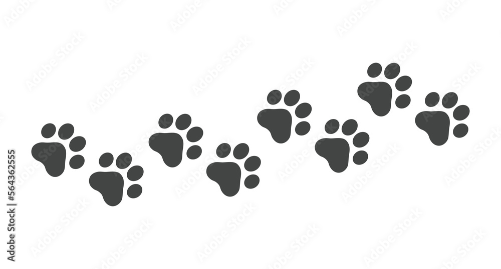 Paw print foot trail. Cat paw print. Cat paw silhouette. Vector - obrazy, fototapety, plakaty 