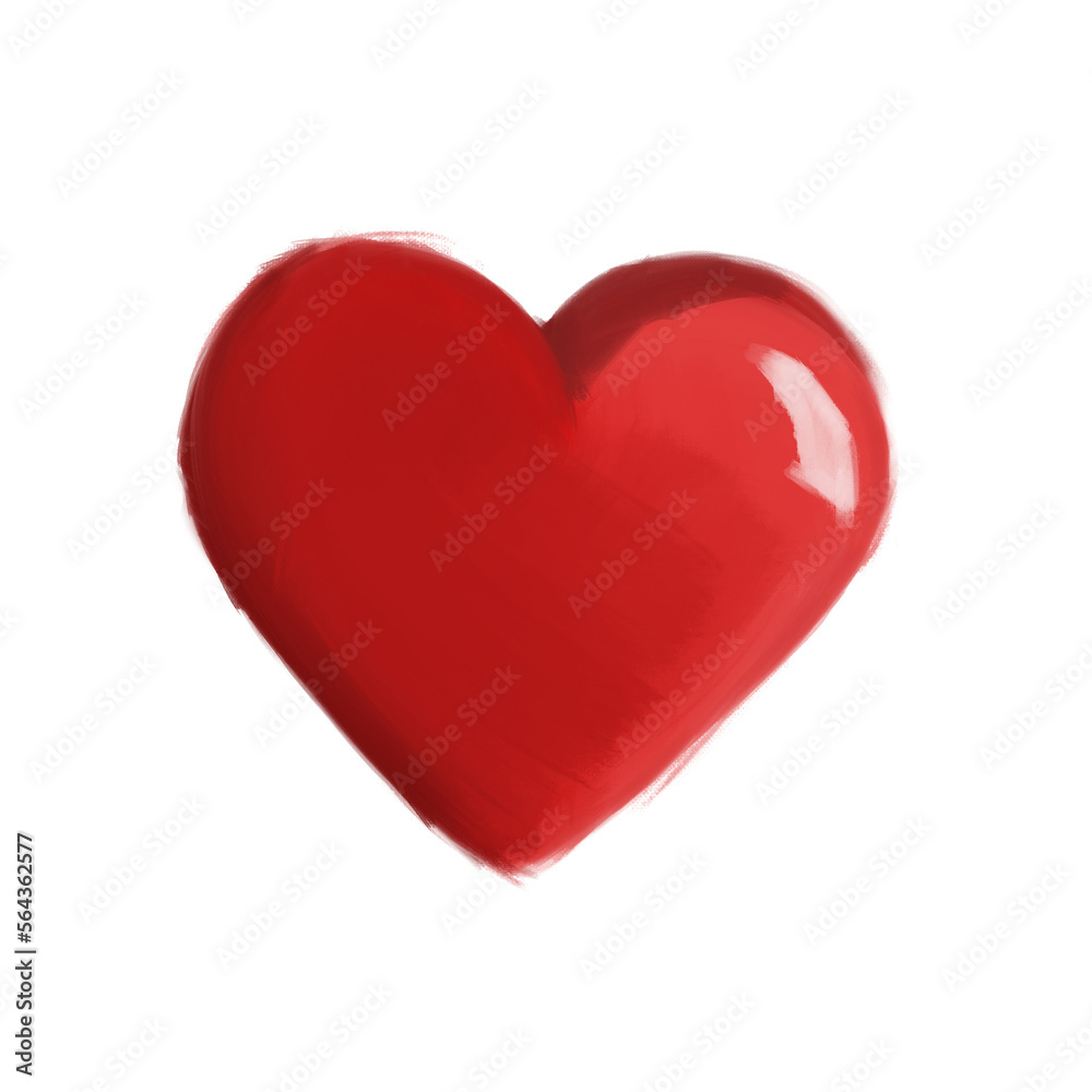 Painted red heart, PNG element for design on transparent background. Beautiful Grunge heart. Valentine's day. Beautiful heart with . Love. Red painted ink stamp heart with highlight.