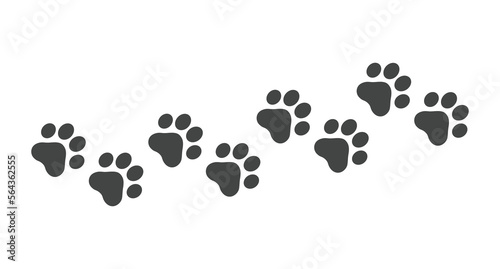 Paw print foot trail. Cat paw print. Cat paw silhouette. Vector