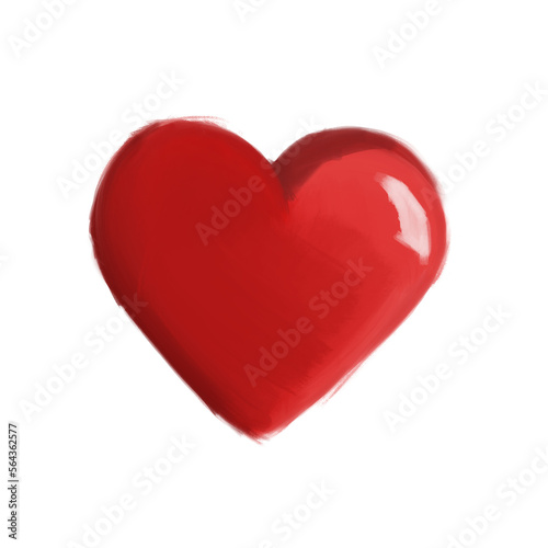 Painted red heart, PNG element for design on transparent background. Beautiful Grunge heart. Valentine's day. Beautiful heart with . Love. Red painted ink stamp heart with highlight.
