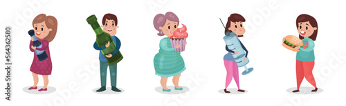 People Characters Having Bad Habits and Harmful Addiction Vector Set