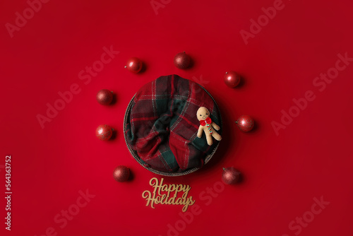 Red  gingerbread man Christmas Holiday background for newborn composite greeting card or announcement backdrop