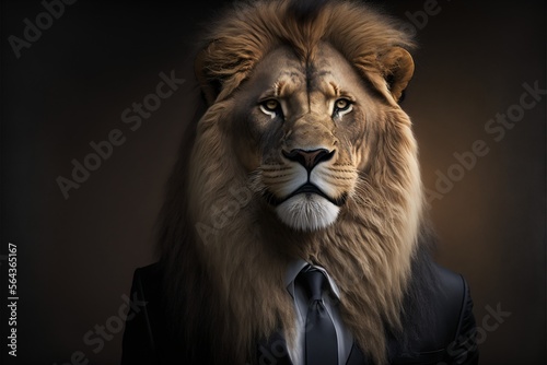 Portrait of a Lion dressed in business suit, generative ai