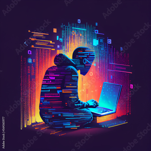 Data management digital technology software development. Illustration Generat...