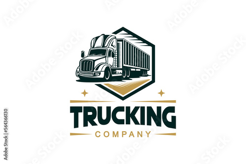 Trucking company logo template design, semi trailer truck vector illustration