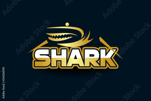 Modern luxury abstract wild shark logo design on blue background