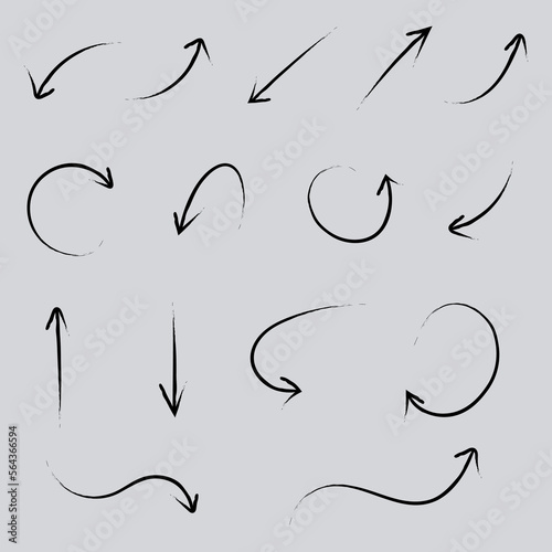 Grunge arrows on white background. Vector hand drawn arrow. Vector illustration