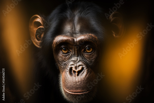 Portrait of a wild monkey, chimpanzee on a black background, generative ai © Lukas Juszczak