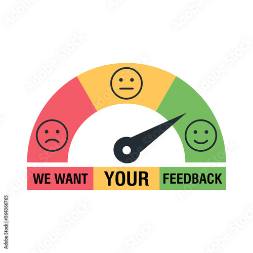 Feedback concept design, emotions scale background and banner. We want your feedback. Vector illustration