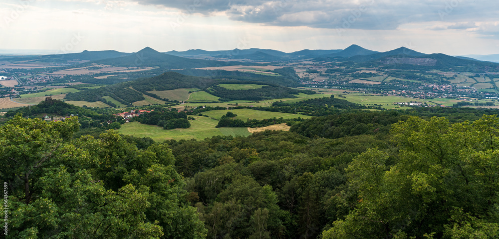 View from Plesivec hill in Ceske stredohori mountains in Czech republic