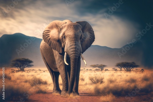 Portrait of elephant on the african savanna  generative AI