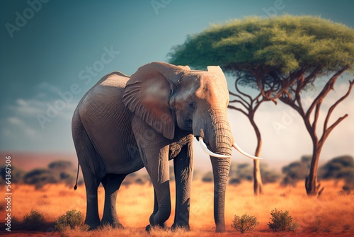 Beautiful elephant in the African wild, generated by AI