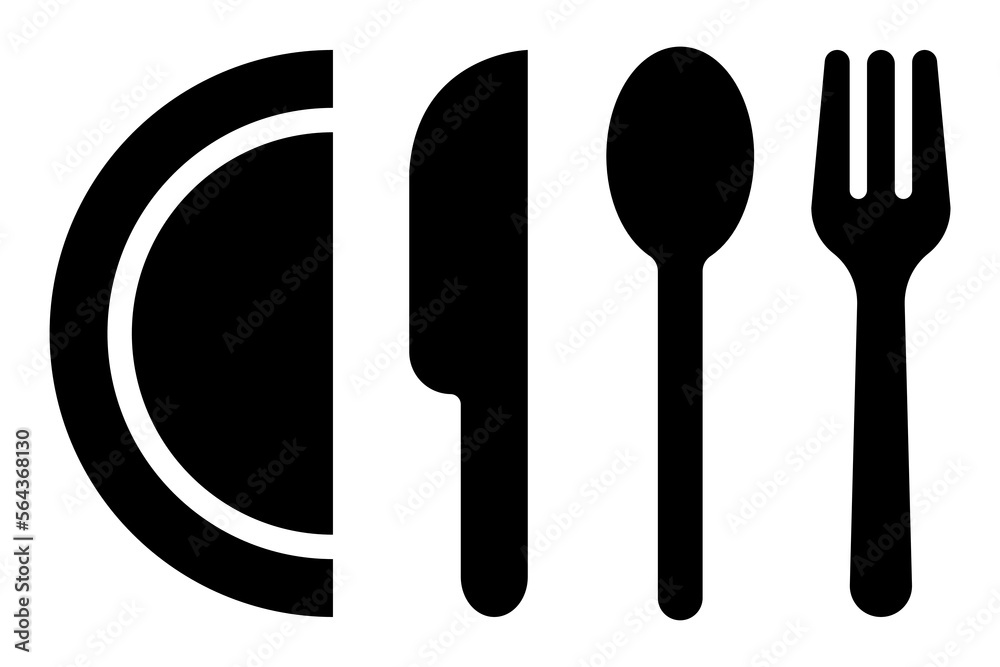 Plate and utensils vector icon. Spoon, forks, knife, plate. restaurant business concept, vector illustration Plate and utensils vector icon. Spoon, forks, knife, plate. restaurant business concept, vector illustration