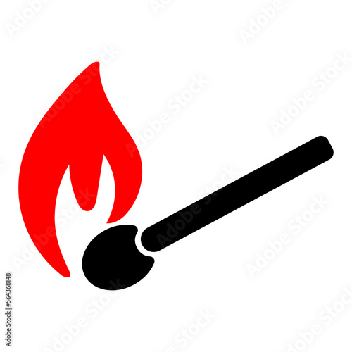Fire on a match icon. Flat vector illustration on a white background