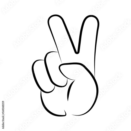Hand gesture. Peace sign. Two fingers up, linear minimalistic vector icon