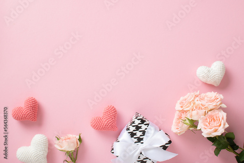 Valentine's Day greeting card template. Flat position, top view