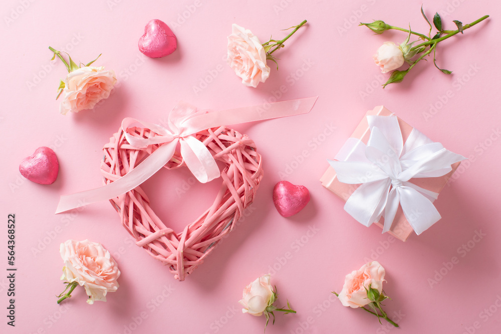 Valentine's Day greeting card template. Space for copying. Flat position, top view. Valentine's Day greeting card template. Space for copying. Flat position, top view.