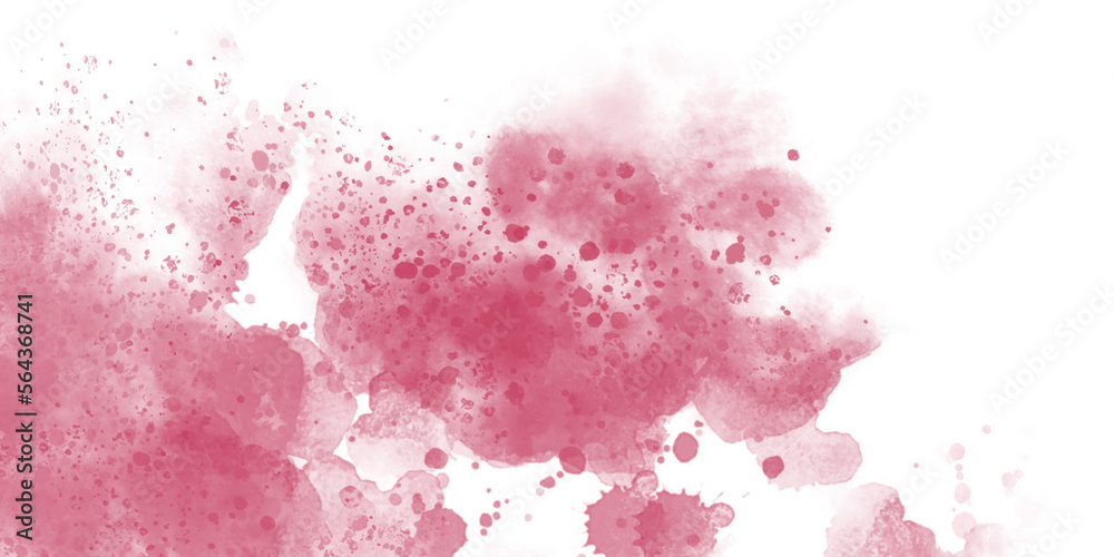Watercolor abstract Splashes on isolated background. Hand drawn texture for banner in trendy viva magenta pink color. Colorful spot painted by Brush and inks. Illustration in grunge style